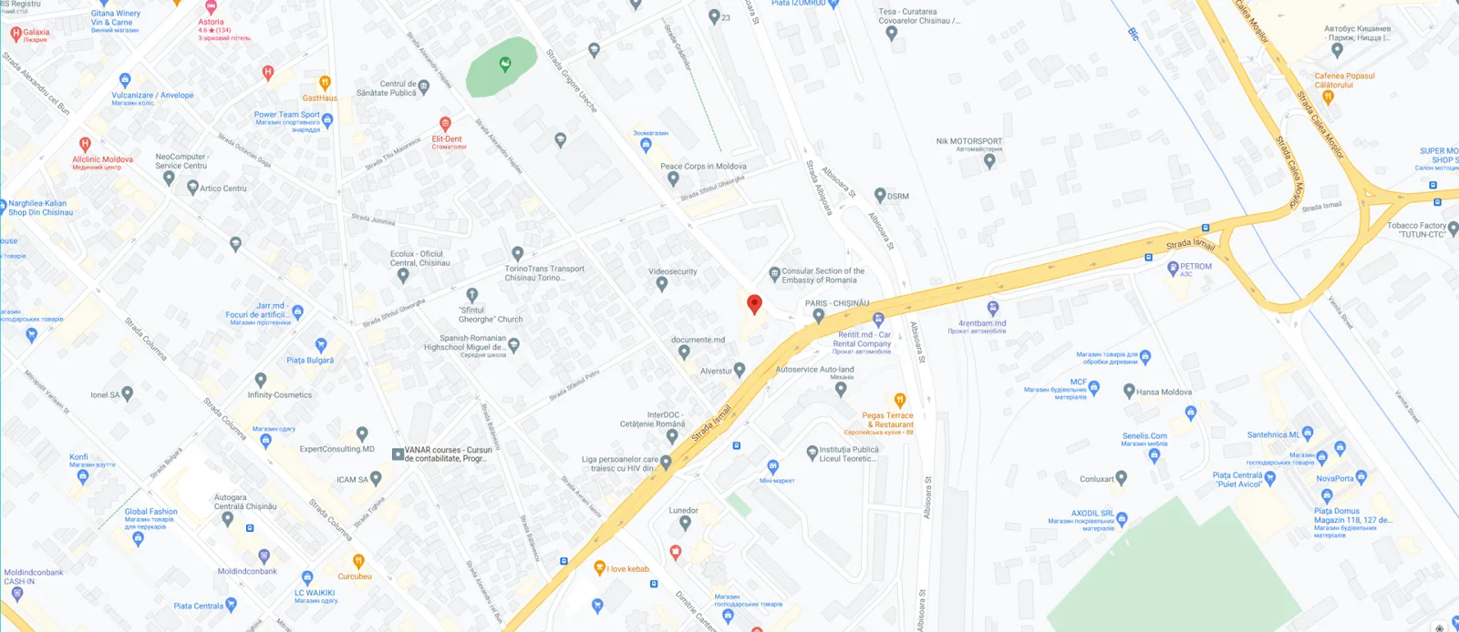 Карта расположения офиса Legal Service на улице Измаил в Кишиневе
